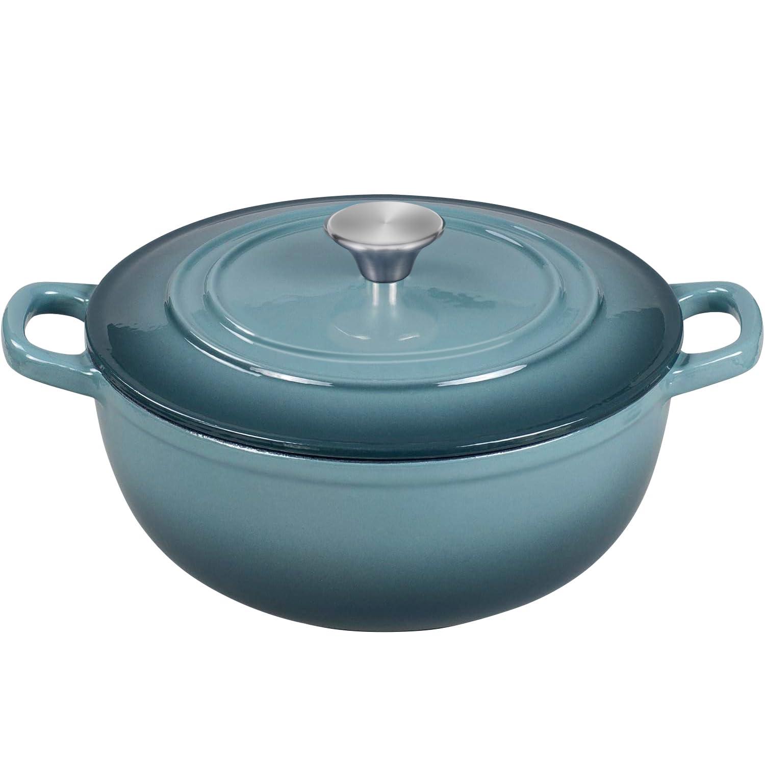 Flavehc Dutch Oven Pot with Lid 4 qt Cast Iron Dutch Oven for Bread Baking Slateblue Enameled Cast Iron Dutch Oven with Handels - CookCave