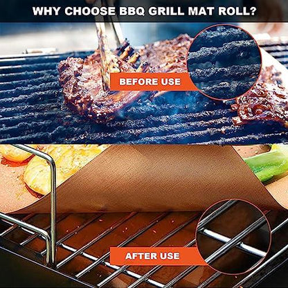 Thienlee BBQ Grill Mat Roll, Cut to Size Grill Mats for Outdoor Grill, Non-Stick Grill Accessories for Gas, Charcoal, Electric Grill(Black - 15.75IN x 10FT) - CookCave