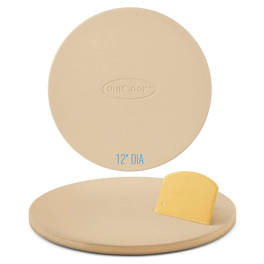 Unicook 12 Inch Round Pizza Stone, Heavy Duty Cordierite Pizza Grilling Stone, Bread Baking Stone for RV Oven, Grill and Toaster Oven, Ideal for Baking Crisp Crust Pizza, Bread, Cookies and More - CookCave