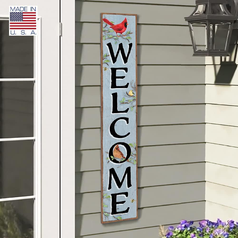 My Word! Welcome Cardinals On Blue Porch Board Welcome Sign and Porch Leaner for Front Door Porch Deck Patio or Wall - Indoor Outdoor Spring Farmhouse Rustic Vertical Porch and Yard Decor – 8”x46.5” - CookCave