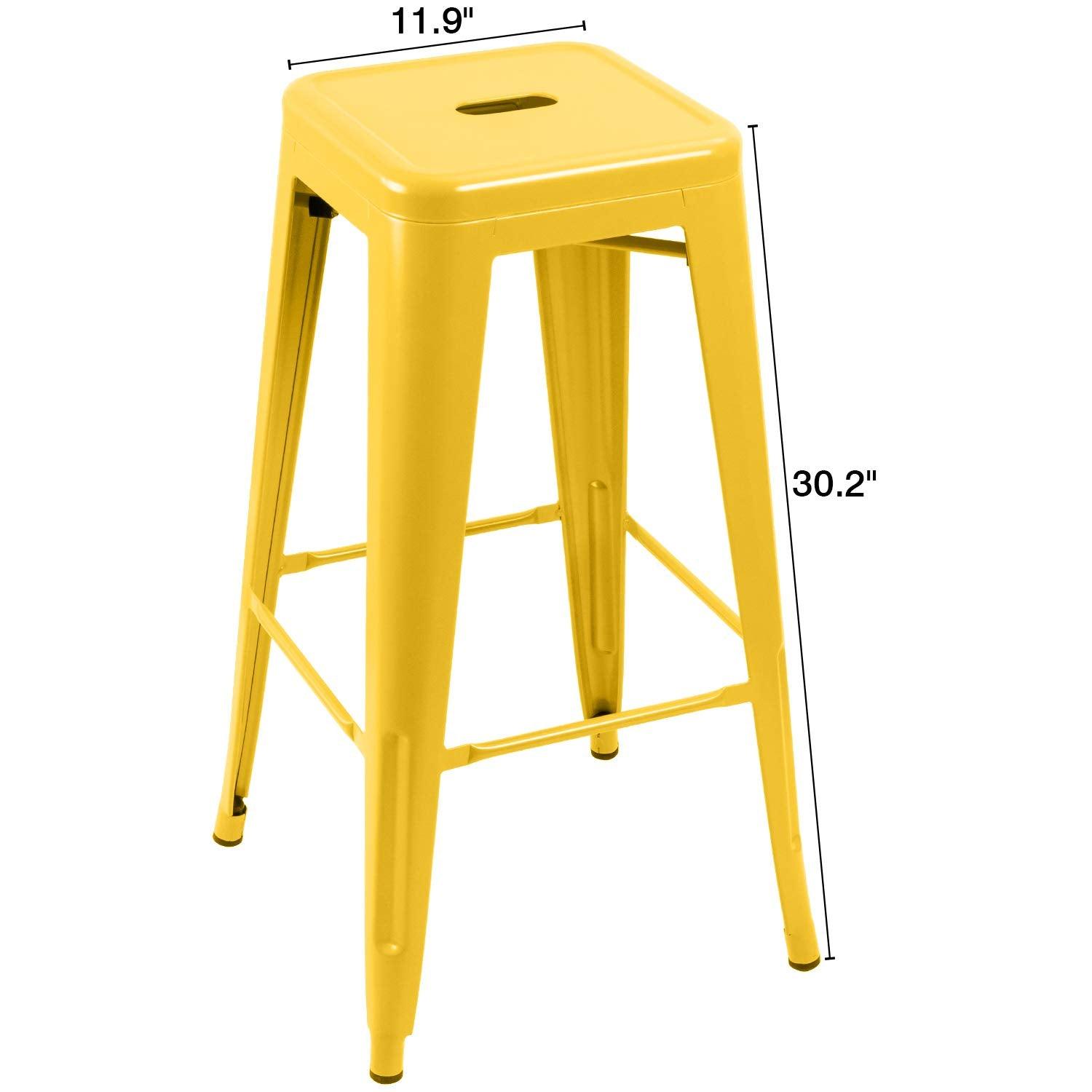 Furniwell 30 Inches Metal Bar Stools High Backless Tolix Indoor-Outdoor Stackable Barstool with Square Counter Seat Set of 4 (Yellow) - CookCave