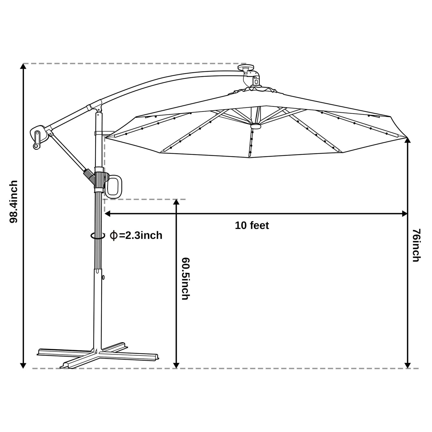 EAST OAK Patio Umbrella, 10 ft Outdoor Offset Umbrella with 8 Ribs, 40 LED Solar Lights and Crank, Aluminum Pole and UPF 50+ Fade Resistant for Garden, Deck and Poolside, Wine Red - CookCave