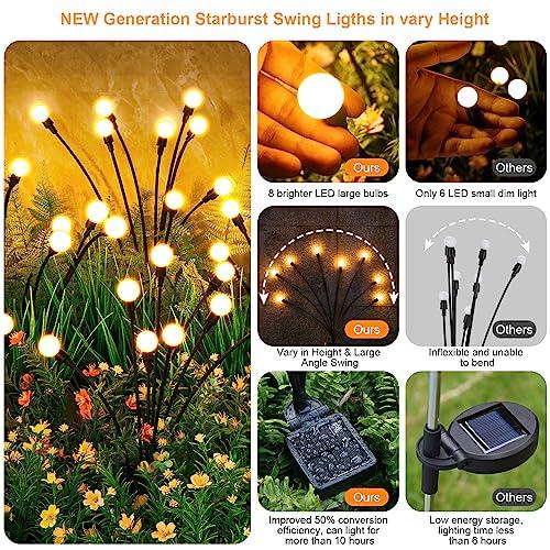 Solar Garden Lights, ASMAD 4 Pack 32 LEDs Solar Outdoor Lights, Outdoor Decorations Lights, Solar Swaying Lights, Firefly Lights for Patio Pathway Outdoor Decor, Big Bulb Solar Swaying Light - CookCave