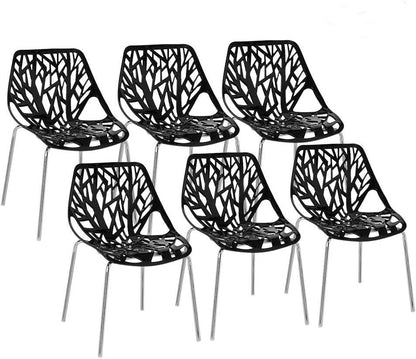 Bonnlo Modern Black Dining Chairs Set of 6,Plastic Saping Birch Chairs,Stackable Dining Chairs Set for Living Room/Kitchen/Office (6, Black) - CookCave