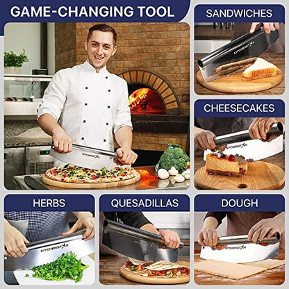 16" Pizza Making Kit by kitchenStar (Set of 2) - Pizza Cutter Rocker Knife with Blade Cover (16 inch) + Stainless Steel Pizza Peel with Folding Handle (13 inch) - Ultimate Pizza Oven Accessories - CookCave