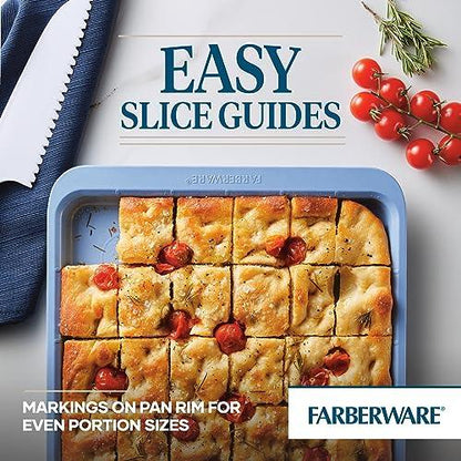 Farberware Easy Solutions Nonstick Bakeware Cookie Pan/Baking Sheet with Drop Zones and Portion Marks, 11 Inch x 17 Inch - Blue - CookCave