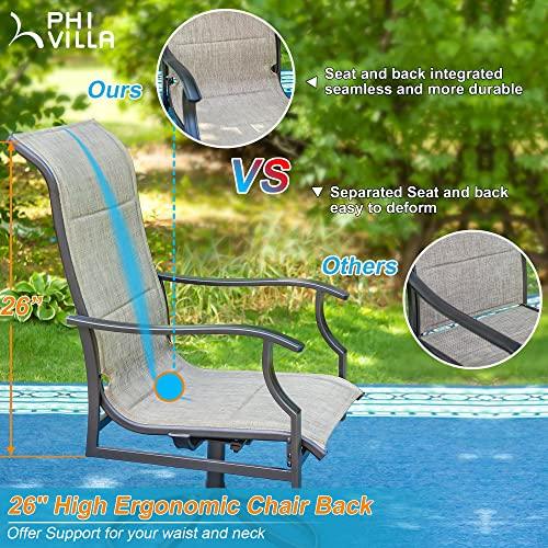 PHI VILLA Swivel Patio Dining Chair with 42" High Back, Padded Textilene Deep Seating Outdoor Chairs with Armrest & E-Coating Frame, All Weather-Resistant for Deck Lawn Garden, Set of 2 - CookCave