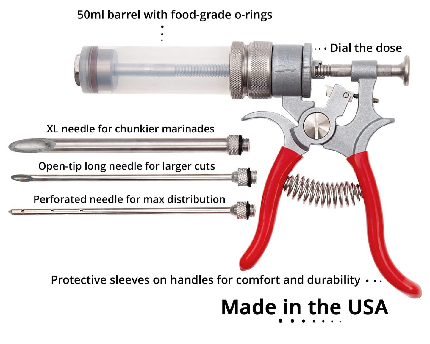 SPITJACK Magnum Meat Injector with Three Needles XL. Food Flavor Injection Syringe for Smoked BBQ Marinades and Meat Seasoning. Great for Pork Butt, Beef Brisket, Turkey Breast. Made in The USA. - CookCave