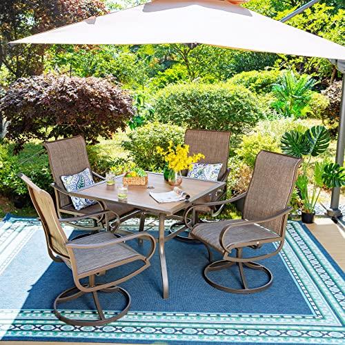 MFSTUDIO 37" Square Backyard Bistro Table Patio Dining Table Outdoor Furniture Garden Table, Imitation of Wooden Surface Top, 1.57?Umbrella Hole, Gray Frame - CookCave