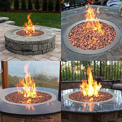 Skyflame 25 Inch Round Stainless Steel Drop-in Fire Pit Pan Fire Bowl with Burner Ring and Protective Cover, DIY Firepit System Assembly Set for Both Natural Gas and Liquid Propane - CookCave