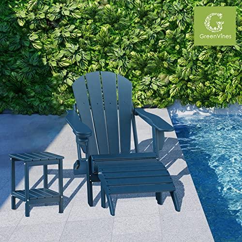 GREENVINES Folding-Adirondack-Chair-Set-of-4, HDPE All Weather Fire Pit Chairs with Cup Holder, Plastic Campfire Chair for Deck Backyard Patio Outdoor Poolside Porch Lawn Outside, Blue - CookCave