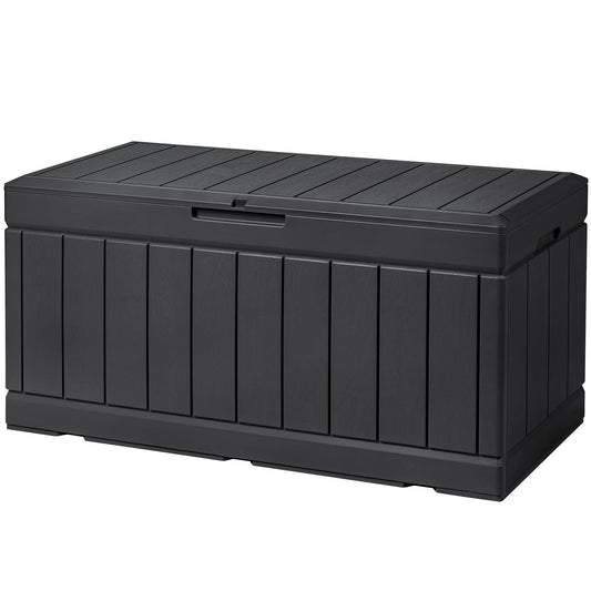 Devoko 85 Gallon Deck Box Lockable Resin Outdoor Storage Box waterproof Outdoor Container for Patio Furniture Cushions, Pillow and Pool Toys (Black) - CookCave