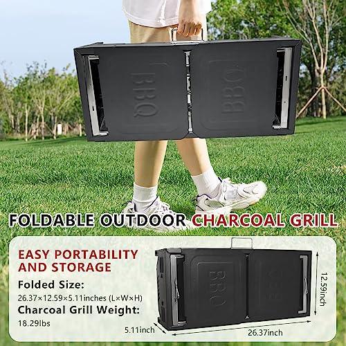 Baisal Portable Charcoal Grills for Outdoor BBQ, Foldable Camping Barbecue Hibachi Kabob Grill, 1.6 Ft² Barbeque Area Binchotan Grill with Shelf Carbon Tank and Carry Bag for Backyard Picnic Home - CookCave