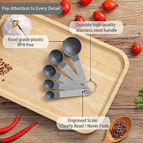 Measuring Cups and Spoons Set of Huygens Kitchen Gadgets 10 Pieces, Stackable Stainless Steel Handle Measuring Cups for Measuring Dry and Liquid Ingredient (Gray) - CookCave