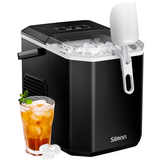 Silonn Ice Maker Countertop, Portable Ice Machine with Carry Handle, Self-Cleaning Ice Makers with Basket and Scoop, 9 Cubes in 6 Mins, 26 lbs per Day, Ideal for Home, Kitchen, Camping, RV - CookCave