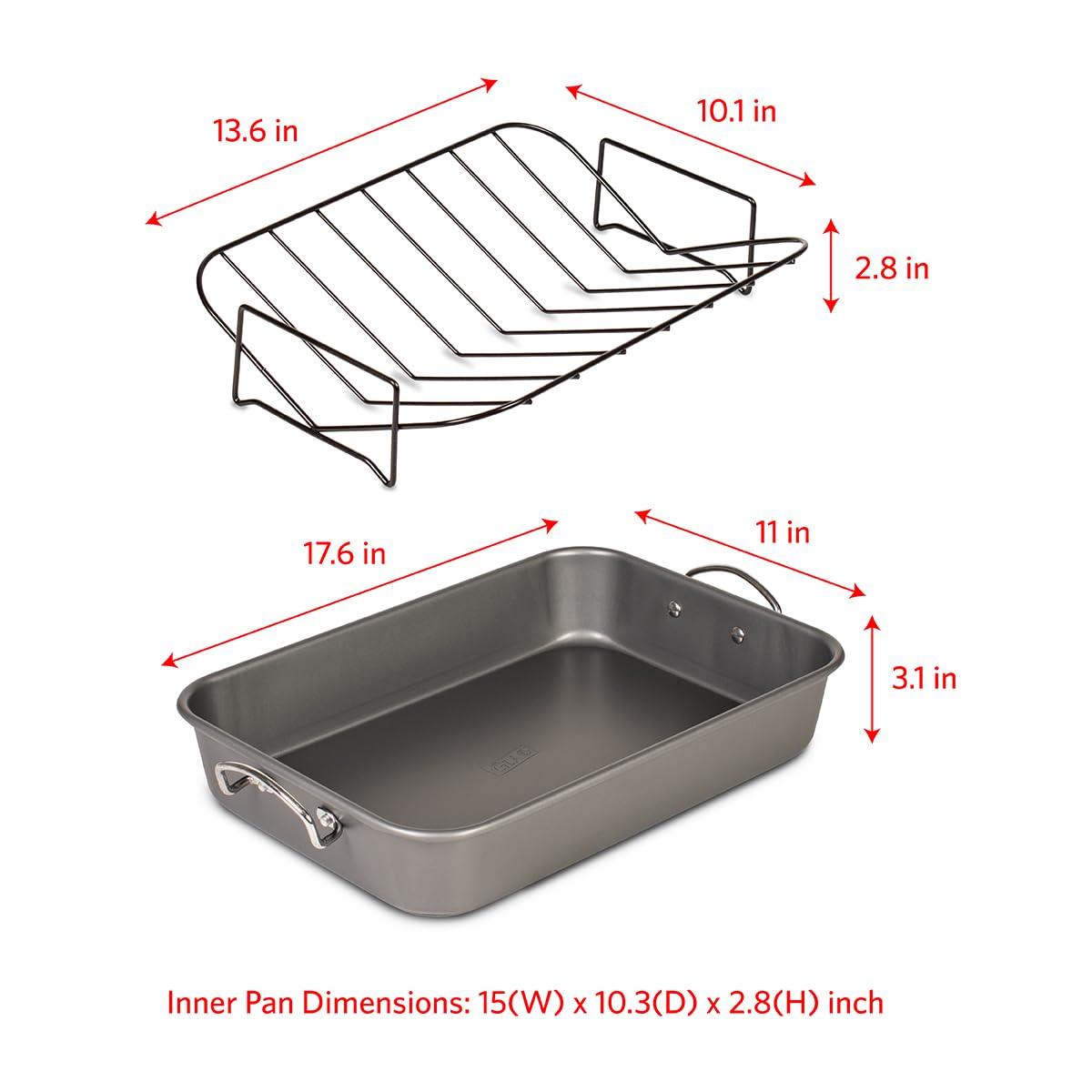 Glad Roasting Pan Nonstick 11x15 - Heavy Duty Metal Bakeware Dish with Rack - Large Oven Roaster Tray for Baking Turkey, Chicken, and Veggies - CookCave