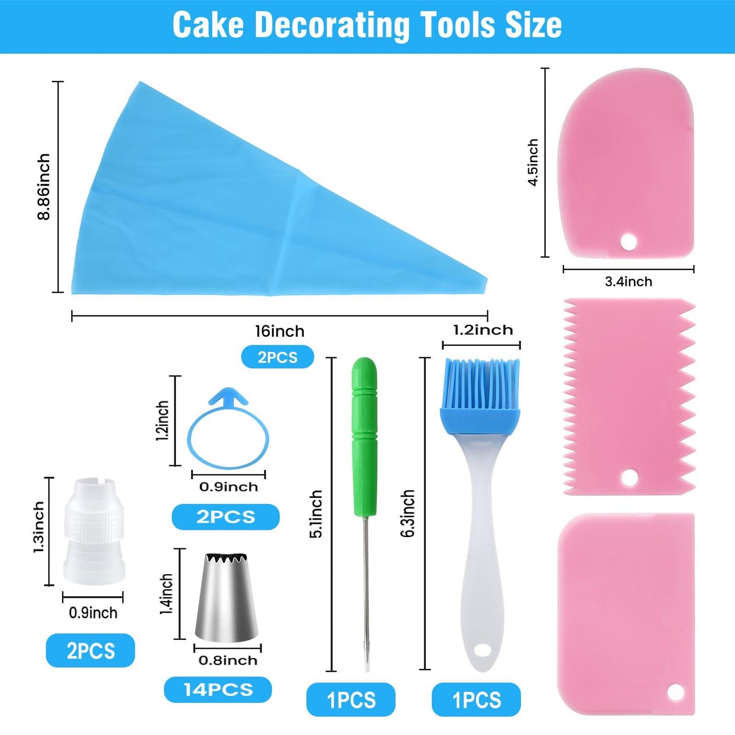 firstake Piping Bags Reusable - 7 Kinds Piping Bags and Tips Set, 16 inch Silicone Pastry Bags, Anti Burst Cake Decorating Bags, Icing Bags, Non-slip Frosting Bags for Baking Cupcake and Cookies - CookCave