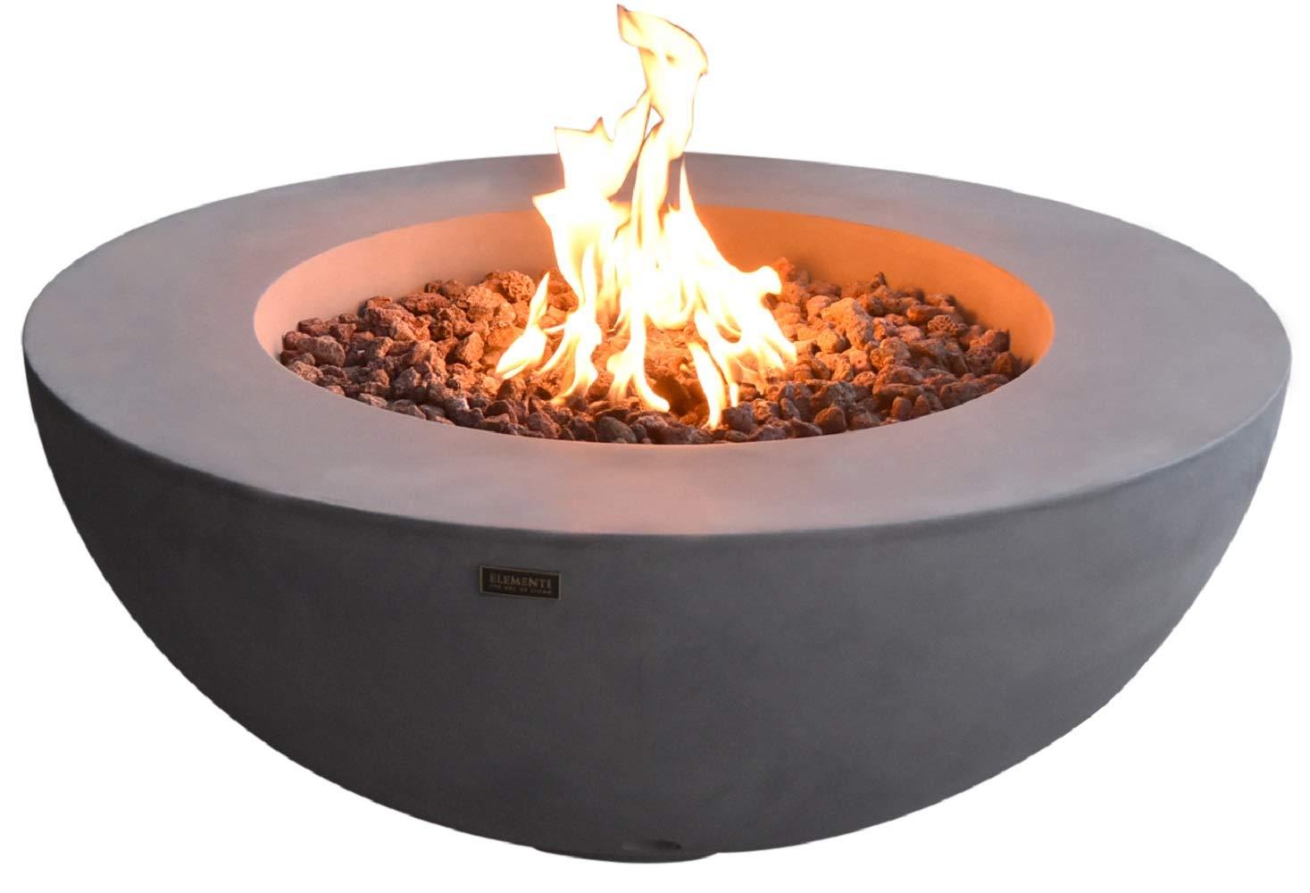 Elementi Lunar Bowl Outdoor Fire Pit Table 42 Inches Round Firepit Concrete Patio Heater Electronic Ignition Backyard Fireplace Cover Lava Rock Included, Liquid Propane - CookCave