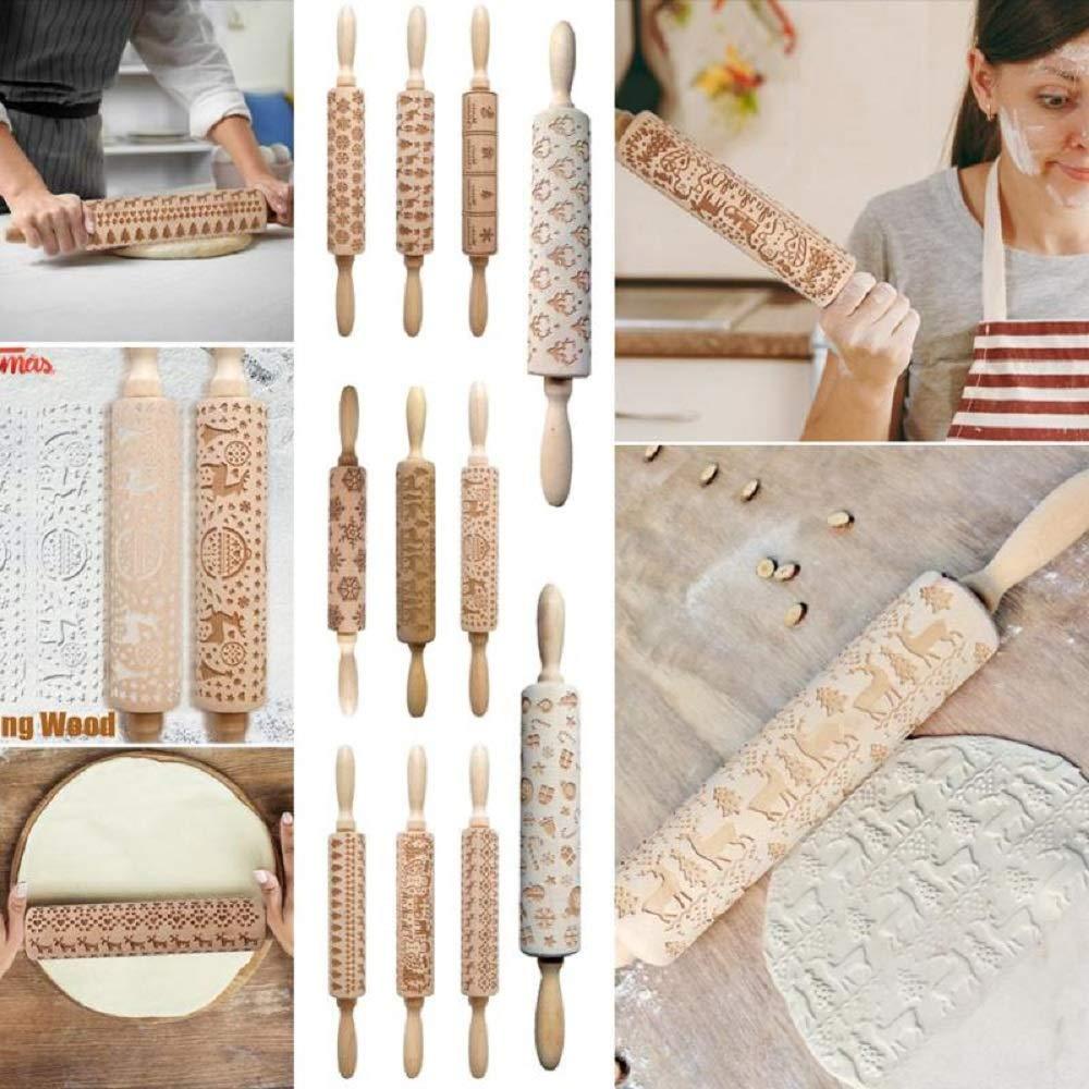 rolling pins for baking,embossed pin, Engraved Embossing Rolling Pin Kitchen Decor Tools Baking Embossed Cookies,Birthday Gifts Women, Gift Women,Mom Birthday Gift(Flower) - CookCave