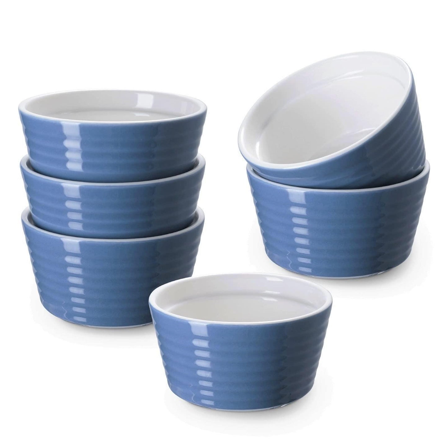 DOWAN Ramekins 6 oz Oven Safe, Porcelain Ramekins Souffle Dish, Creme Brulee Ramekins, Ramekins for Baking, Stackable Ramekin for Pudding, Spinach Souflees, Set of 6, Airy Blue - CookCave