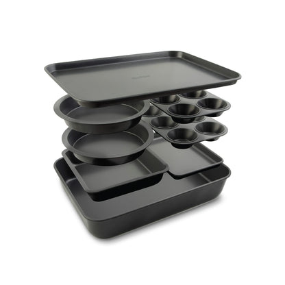 Elbee Home 8-Piece Nonstick Aluminized Steel, Space Saving Baking Set , With Deep Roasting Pan, Cookie Sheet, Cake Pans, Muffin Pans and Baking Pan PFOA & PFOS Free - CookCave