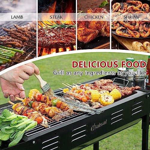 Baisal Portable Charcoal Grills for Outdoor BBQ, Foldable Camping Barbecue Hibachi Kabob Grill, 1.6 Ft² Barbeque Area Binchotan Grill with Shelf Carbon Tank and Carry Bag for Backyard Picnic Home - CookCave