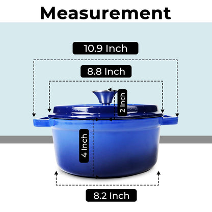 Healthy Choices 3 Qt Enameled Cast Iron Dutch Oven Pot with Lid, Small Blue Dutch Oven for Bread Baking, Ideal for Family of 4, Wedding Registry Ideas,Even Heat Distribution, All Cooktops - Upto 500°F - CookCave