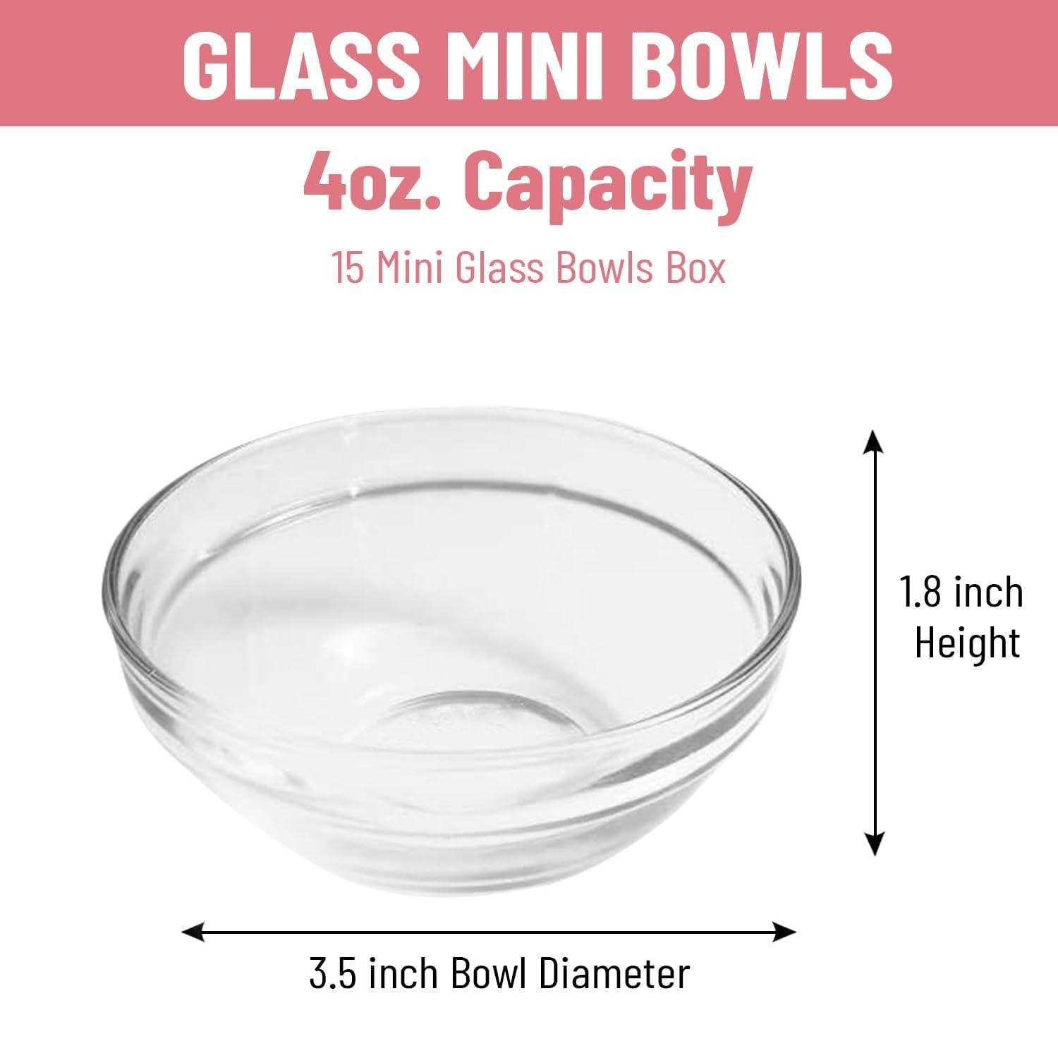 SQARR Mini Glass Prep Pinch Bowls, 3.5 inch 4 oz Clear Glass Bowls for Condiments, Small Glass Bowls, and Pinch Bowls (15 Pack) - CookCave