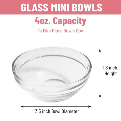SQARR Mini Glass Prep Pinch Bowls, 3.5 inch 4 oz Clear Glass Bowls for Condiments, Small Glass Bowls, and Pinch Bowls (15 Pack) - CookCave