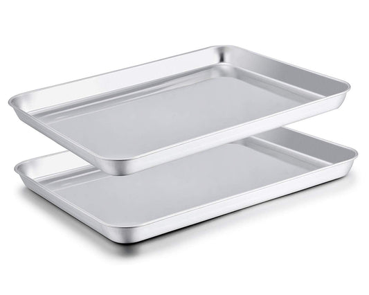 TeamFar Baking Sheet Set of 2, Baking Pans Tray Cookie Sheet Stainless Steel, Non Toxic & Healthy, Mirror Finish & Rust Free, Easy Clean & Dishwasher Safe - CookCave