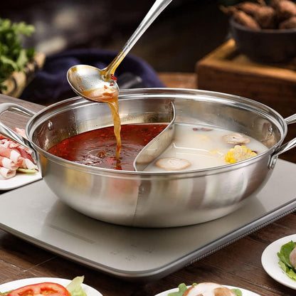 Hot Pot Divider, Shabu Hot Pot Divided Hot Pot Pan, stainless steel Hot Pots with Dividers, Dual Sided Soup Cookware Cooking Hot Pot, Hot pot with Divider and Lid - CookCave