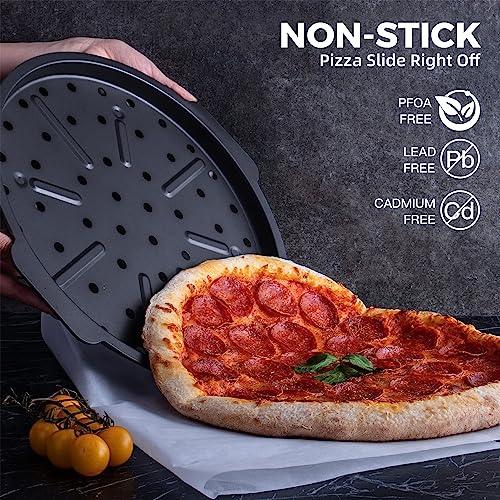 HONGBAKE 2 Pack Pizza Pan with Holes 12 Inch, Nonstick Pizza Tray for Oven with Widen Handles, Hot Air Pizza Crisper Tin, Round Baking Sheet for Frozen & Homemade Pizza, Grey - CookCave