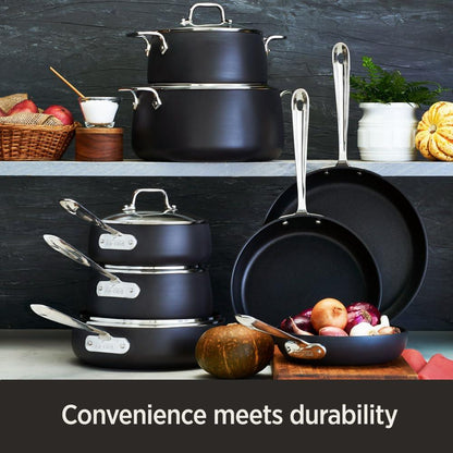 All-Clad HA1 Hard Anodized Nonstick Grill 11x11 Inch Oven Safe 350F Pots and Pans, Cookware Black - CookCave