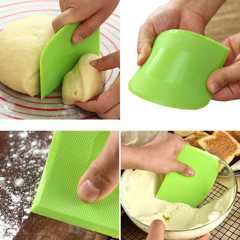 lasenersm 2 Pieces Dough Scraper Bowl Food-safe Plastic Dough Cutter Flexible Bench Multipurpose Food Scrappers for Bread Dough Cake Fondant Icing, White, Green - CookCave