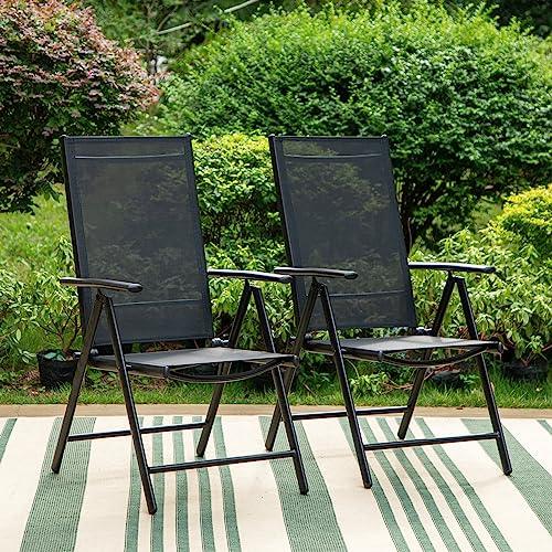 Sophia & William Patio Foldable Dining Chairs Set of 2, Outdoor Folding Sling Chairs 7 Levels Adjustable, High Back Portable Chairs for Porch, Poolside, Patio, Garden, Balcony, Backyard, Black - CookCave
