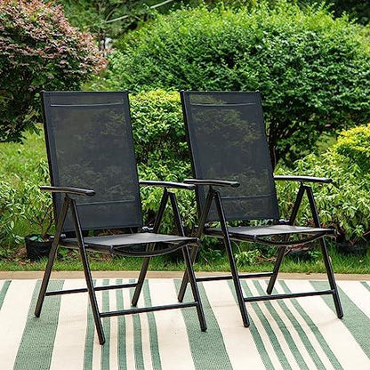 Sophia & William Patio Foldable Dining Chairs Set of 2, Outdoor Folding Sling Chairs 7 Levels Adjustable, High Back Portable Chairs for Porch, Poolside, Patio, Garden, Balcony, Backyard, Black - CookCave