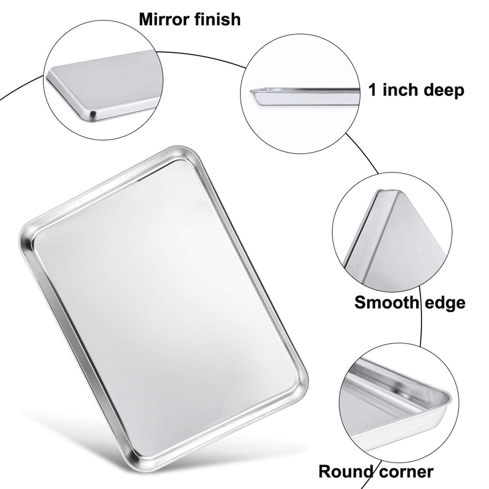 TeamFar Baking Sheet Set of 3, Stainless Steel Cookie Sheet Baking Tray Pan, Healthy & Non Toxic, Mirror Finish & Rust Free, Easy Clean & Dishwasher Safe - CookCave