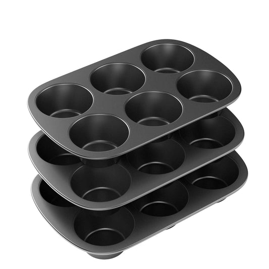 Tiawudi 3 Pack Nonstick Muffin Pan, Carbon Steel Cupcake Pan, Easy to Clean and Perfect for Making Muffins or Cupcakes, 6 Cup Jumbo - CookCave