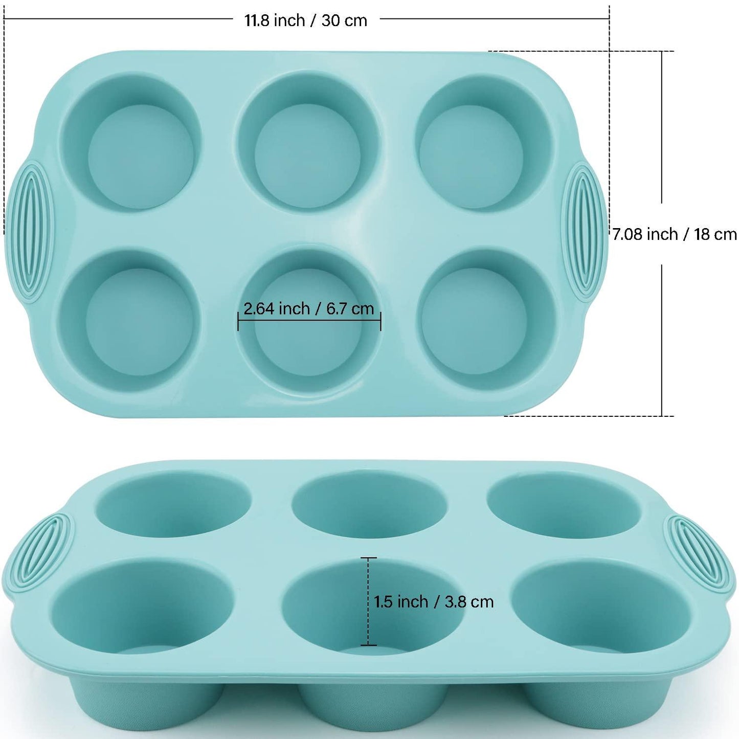 Silicone Muffin Pan - 6-Cavity Nonstick Baking Tray for Muffins, Cupcakes, Brownies and More - Food Grade and BPA Free - Pack of 3 Colors (Gray, Orange, Peacock Blue) - CookCave