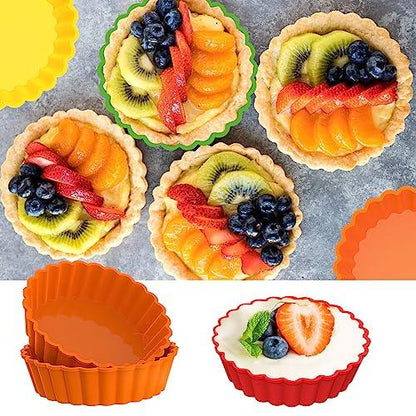 Webake Silicone Mini Tart Pan 4 Inch Non-stick Mini Quiche Molds Small Pie Baking Pan Tart Molds for Baking, Pack of 8 - CookCave