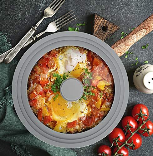 TOPULORS Universal Lid for Pots, Pans and Skillets, Tempered Glass with Silicone Rim Fits All 9 to 11 Inch Diameter Cookware, Frying Pan Cover, Replacement Lid, Dishwasher Safe, Grey - CookCave