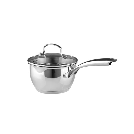 Bergner - Essentials - 1.5 Quart Stainless Steel Saucier Pot with Tempered Glass Lid - Induction Safe Cookware - Suitable for All Stove Types - CookCave