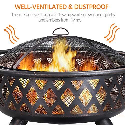 Yaheetech 36 Inch Outdoor Round Fire Pit - Backyard Patio Garden Stove Bonfire Wood Burning Firepit for Outside with Spark Screen and Poker - CookCave