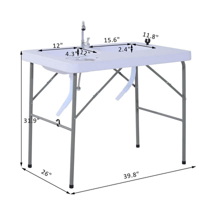 Outsunny Folding Camping Table with Faucet and Dual Water Basins, Outdoor Fish Table Sink Station, for Picnic, Fishing, 40'' - CookCave