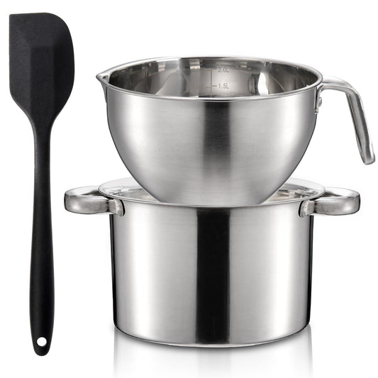 ZENFUN Double Boiler Pot Set with Silicone Spatula, 2000ml/1.8QT Chocolate Melting Pot with 2800ml/2.54QT Stainless Steel Pot, Candy Melting Pot, Chocolate Melter for Butter, Caramel, Cheese, Wax, - CookCave