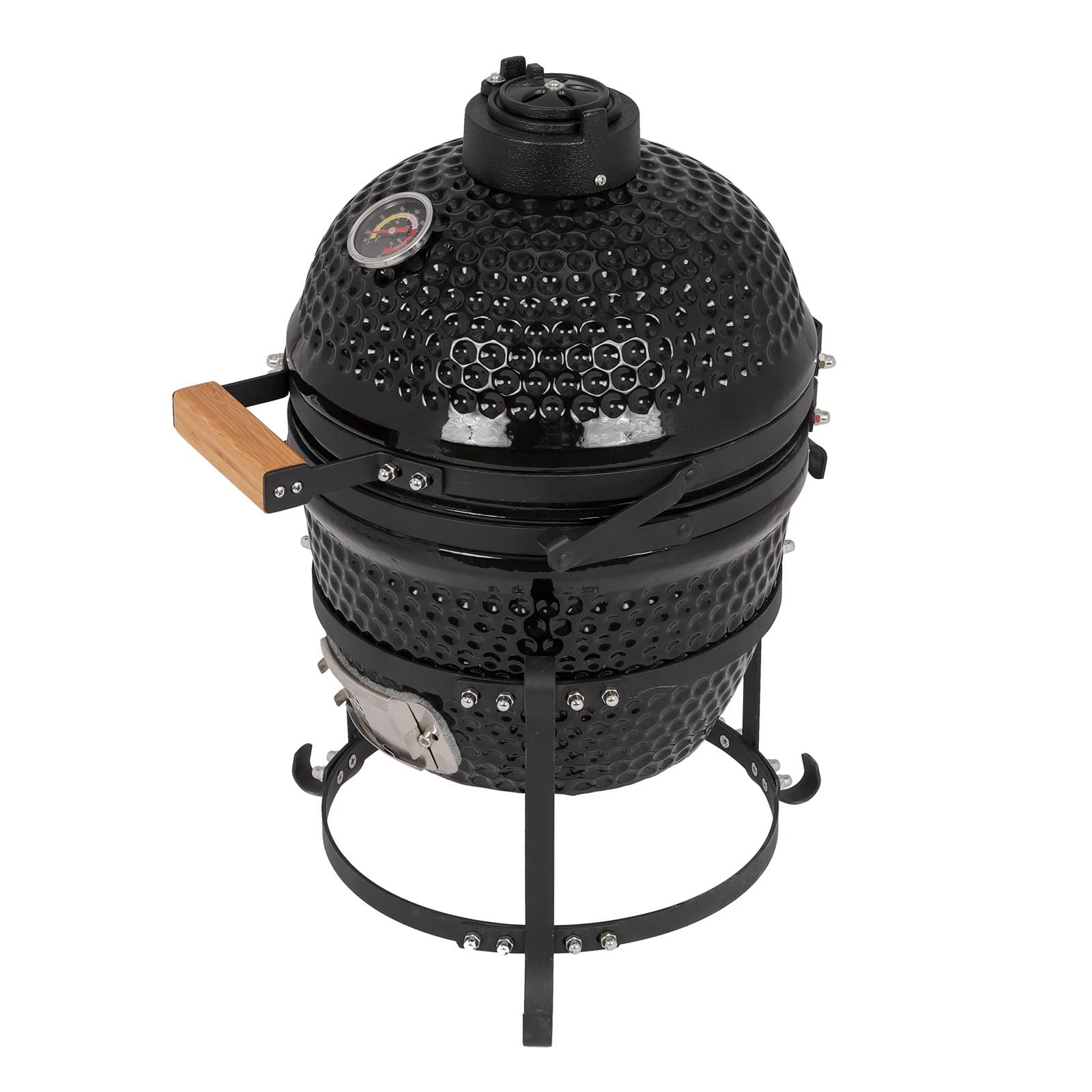 Vasitelan 13 inch Portable Ceramics Charcoal Grill,Kamado BBQ Charcoal Grill (Style 2-Black) - CookCave