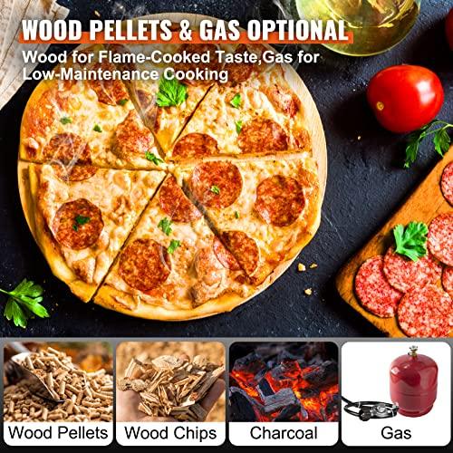 VEVOR Multi-fuel Oven Outdoor 12-inch Gas & Wood Fired Pizza Maker with Auto Rotatable Stone Portable Pizzaofen for Outside Backyard Camp, Carry Cover, Shovel, CSA Certified, Black, 12inch - CookCave
