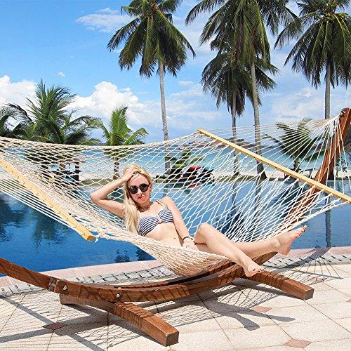 Lazy Daze Hammocks 13FT Double Rope Hammocks, Hand Woven Cotton Hammock with Spreader Bar for Outdoor, Indoor, Patio Yard, Poolside for Two Person, Max 450 Lbs, Natural, 130 x 60 inches - CookCave