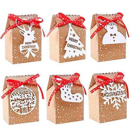 CCINEE 24PCS Bulk Christmas Goodies Bags,Kraft Holiday Gift Bags Christmas Gift Bags with Tags Snowflake Ribbons for Christmas Party Supplies - CookCave