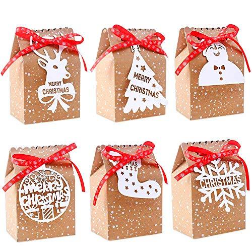 CCINEE 24PCS Bulk Christmas Goodies Bags,Kraft Holiday Gift Bags Christmas Gift Bags with Tags Snowflake Ribbons for Christmas Party Supplies - CookCave
